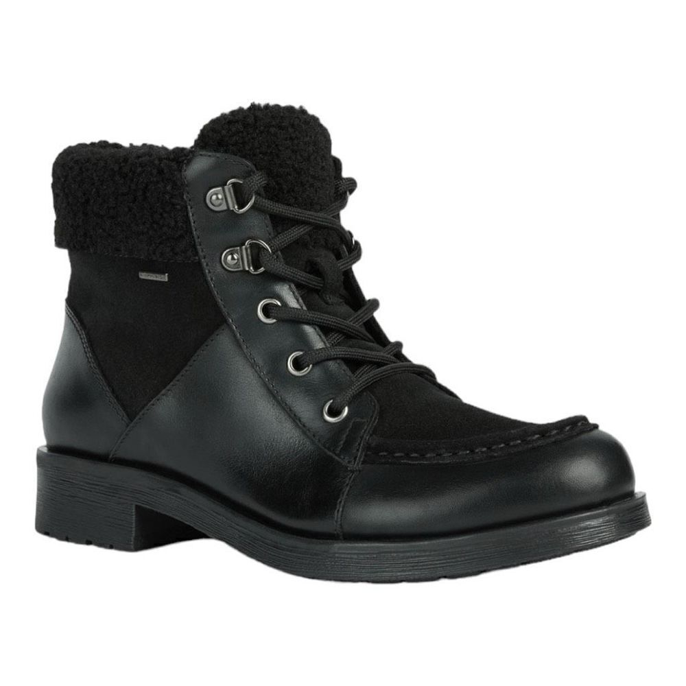 Geox Rawelle ABX faux shearling trim waterproof boots black leather sz 8/38 NWB